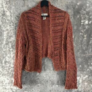 Cotton Country Size M Open Front Casual Cardigan Sweater Orange Long Sleeve